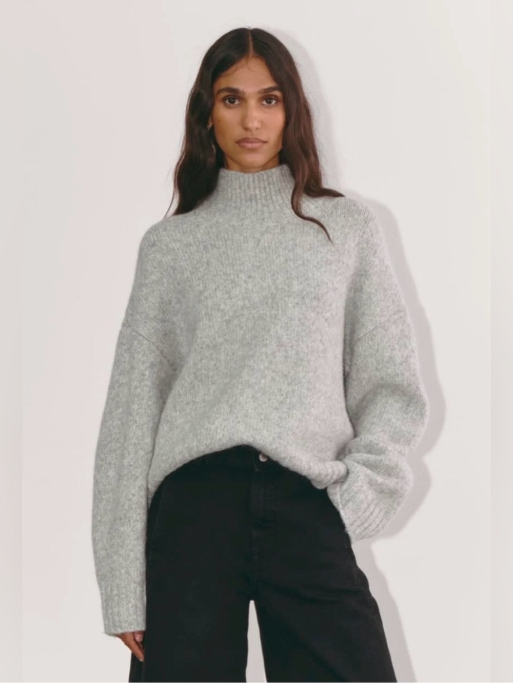 Everlane The Cloud Oversized Turtleneck Sweater  Heather Grey L Neutral Chic